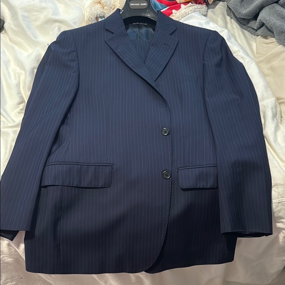 Zegna Cloth Saks Fifth Avenue Blue Suit with Pinstripes
